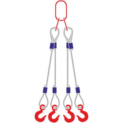 Строп канатный с 4 крюками 25Тх4М Строп канатный с 4 крюками 25Тх4М