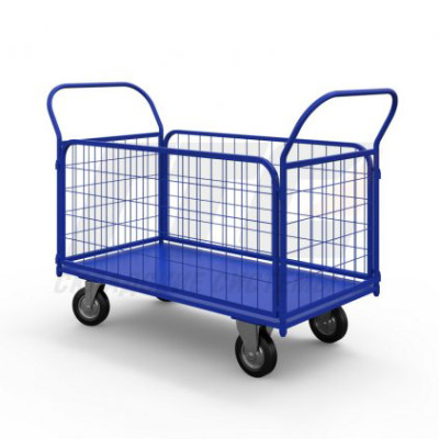 Тележка платформенная с сетчатыми бортами ТС 7 (г/п 450 кг, 1400x800 мм, колеса черная резина 160 мм) Тележка платформенная с сетчатыми бортами ТС 7 (г/п 450 кг, 1400x800 мм, колеса черная резина 160 мм)