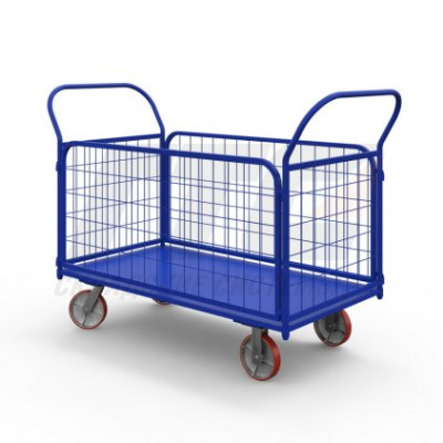 Тележка платформенная с сетчатыми бортами ТС 6 (г/п 600 кг, 1200x800 мм, колеса чугун/полиуретан 150 мм) Тележка платформенная с сетчатыми бортами ТС 6 (г/п 600 кг, 1200x800 мм, колеса чугун/полиуретан 150 мм)