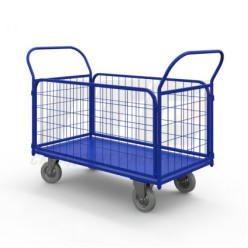 Тележка платформенная с сетчатыми бортами ТС 7 (г/п 450 кг, 1400x800 мм, колеса серая резина 160 мм) Тележка платформенная с сетчатыми бортами ТС 7 (г/п 450 кг, 1400x800 мм, колеса серая резина 160 мм)