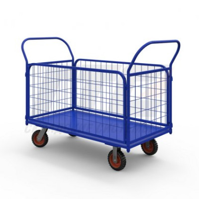 Тележка платформенная с сетчатыми бортами ТС 7 (г/п 600 кг, 1400x800 мм, колеса литая протекторная резина 160 мм) Тележка платформенная с сетчатыми бортами ТС 7 (г/п 600 кг, 1400x800 мм, колеса литая протекторная резина 160 мм)