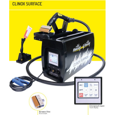 Установка CLINOX SURFACE для очистки сварных швов (2100Вт, для MIG/MIG Pulse/TIG, авт.насос, насадка 10см) Установка CLINOX SURFACE для очистки сварных швов (2100Вт, для MIG/MIG Pulse/TIG, авт.насос, насадка 10см)